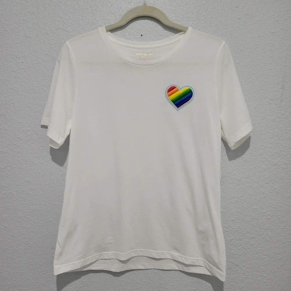 Kate Spade Rainbow Pride Heart Patch T Shirt Size Medium